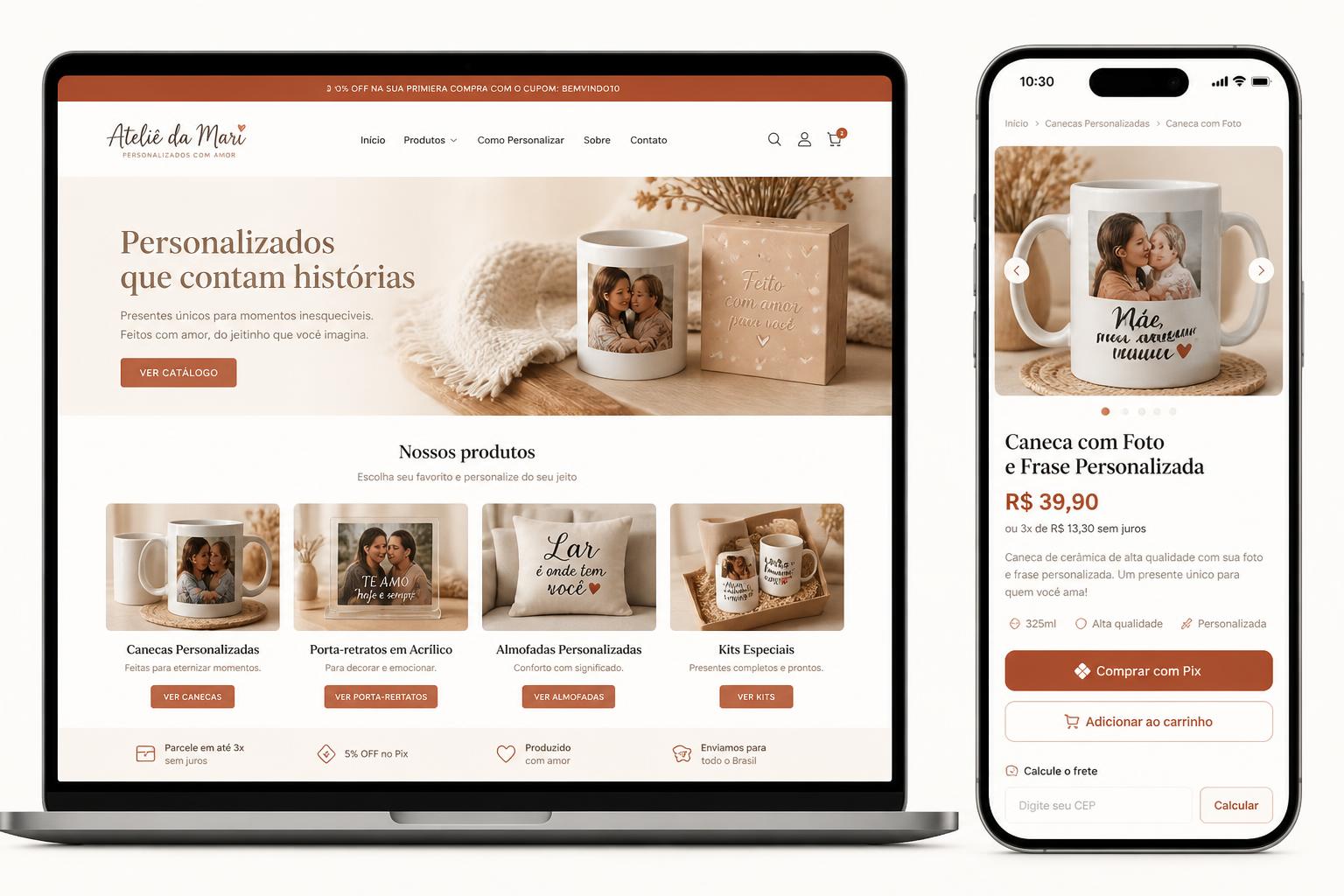 Template de loja de personalização em desktop e mobile